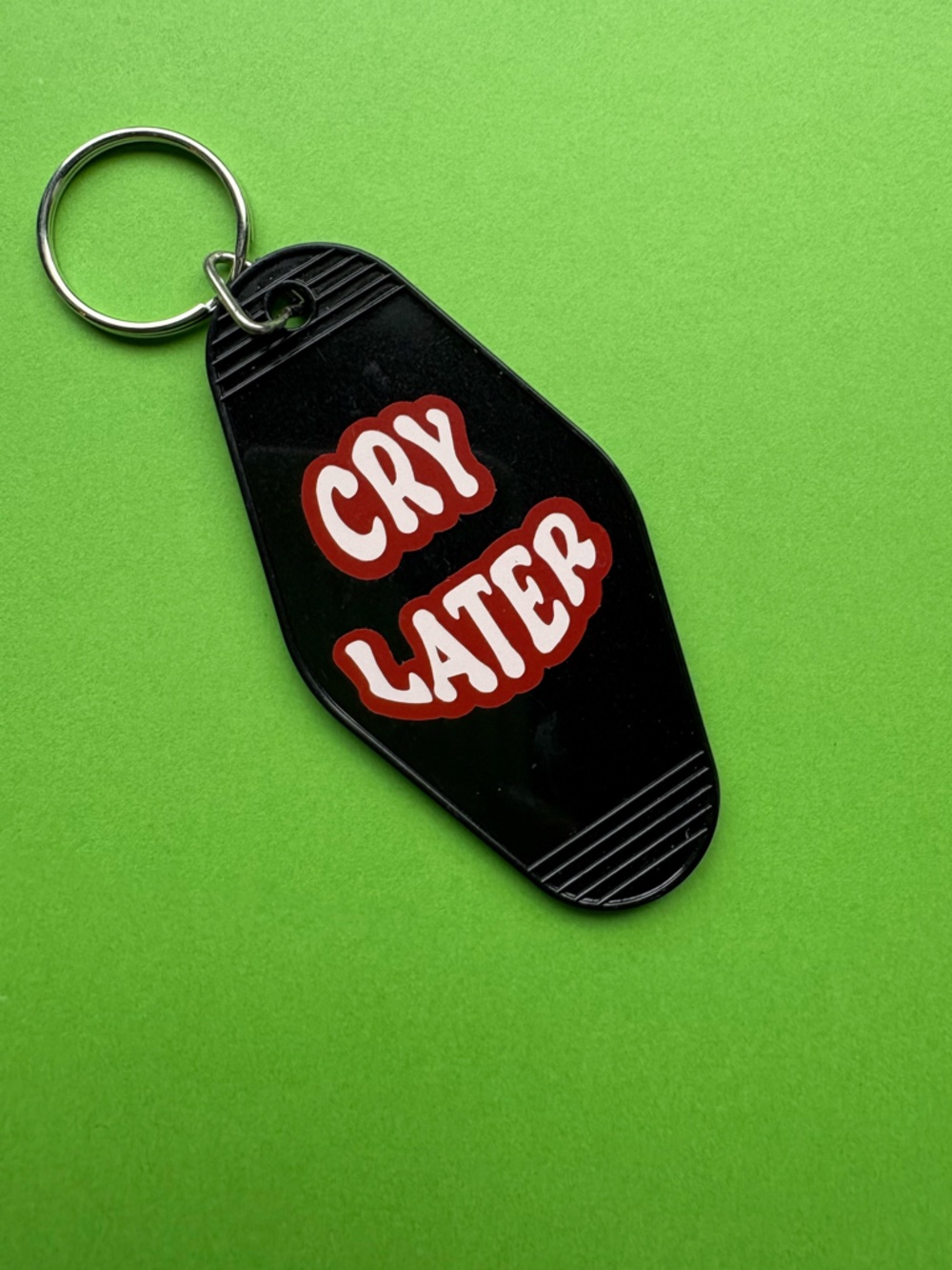 Hand made Black 'CRY LATER' Key Tag Keychain